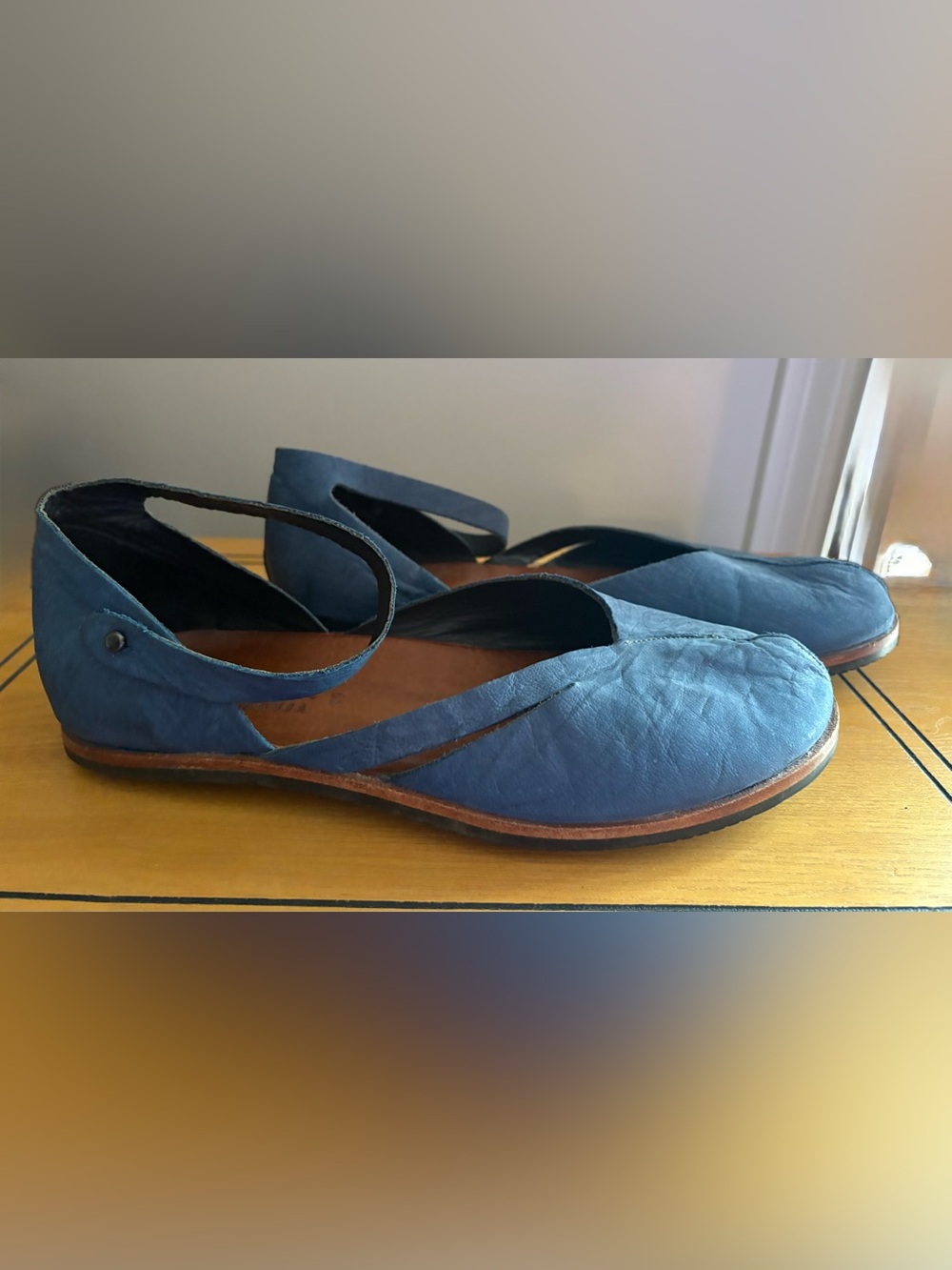 CYDWOQ Women's Blue Ankle-Strap Flat Sandals